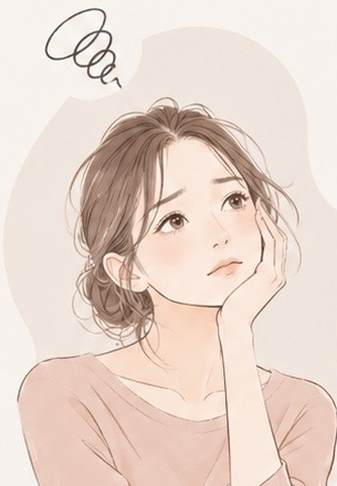 頬に手を当てて悩んでいる女性のイラスト