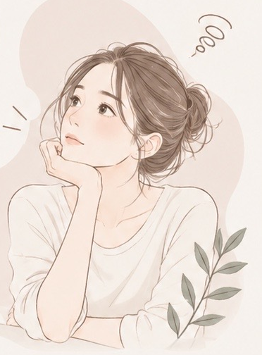 頬杖をついて考えている女性のイラスト